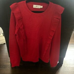 Vineyard Vines Girls Red Ruffle Sweater Size L